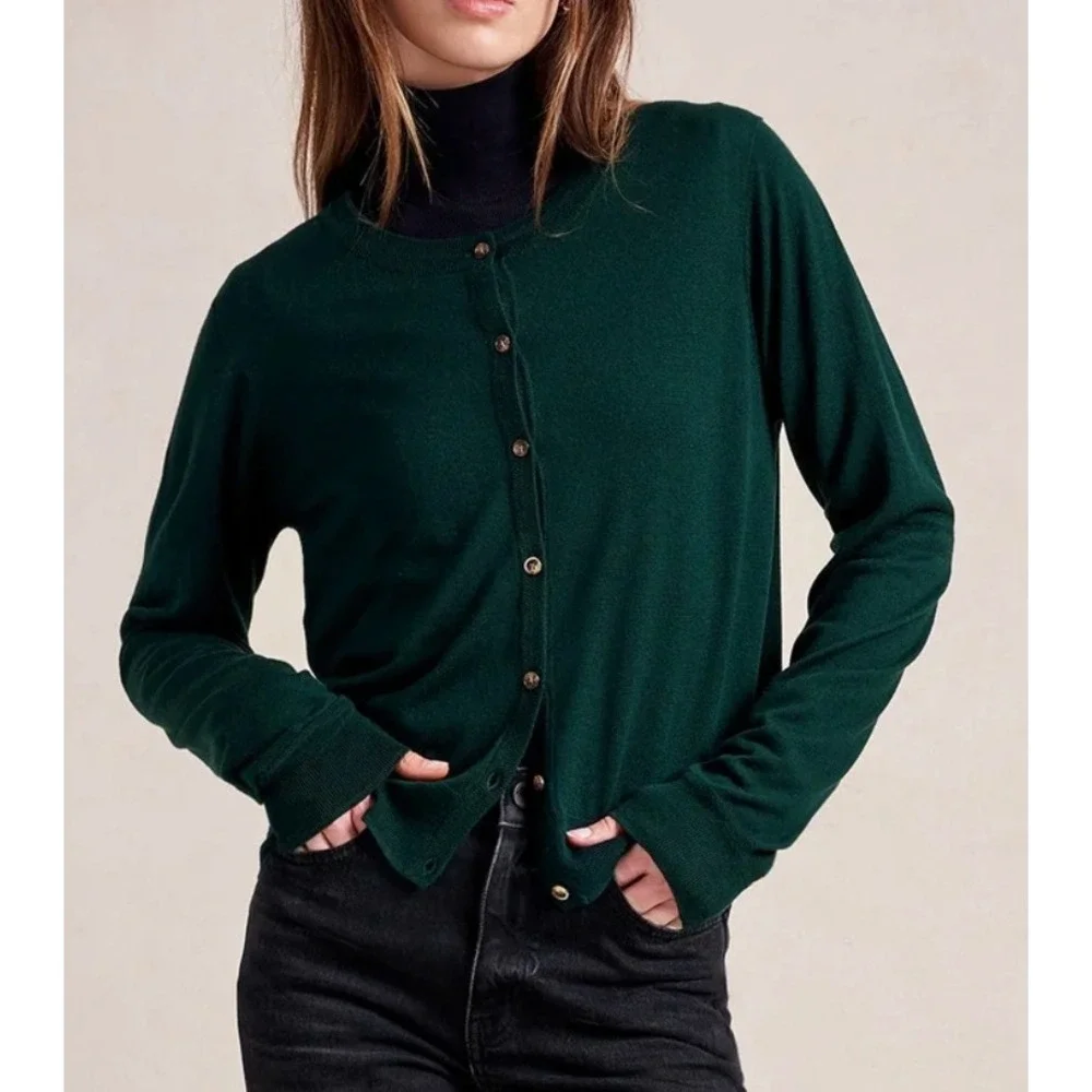 La Ligne Ben Cardigan Silk Cashmere Wool Forest Green Preppy Womens Size M